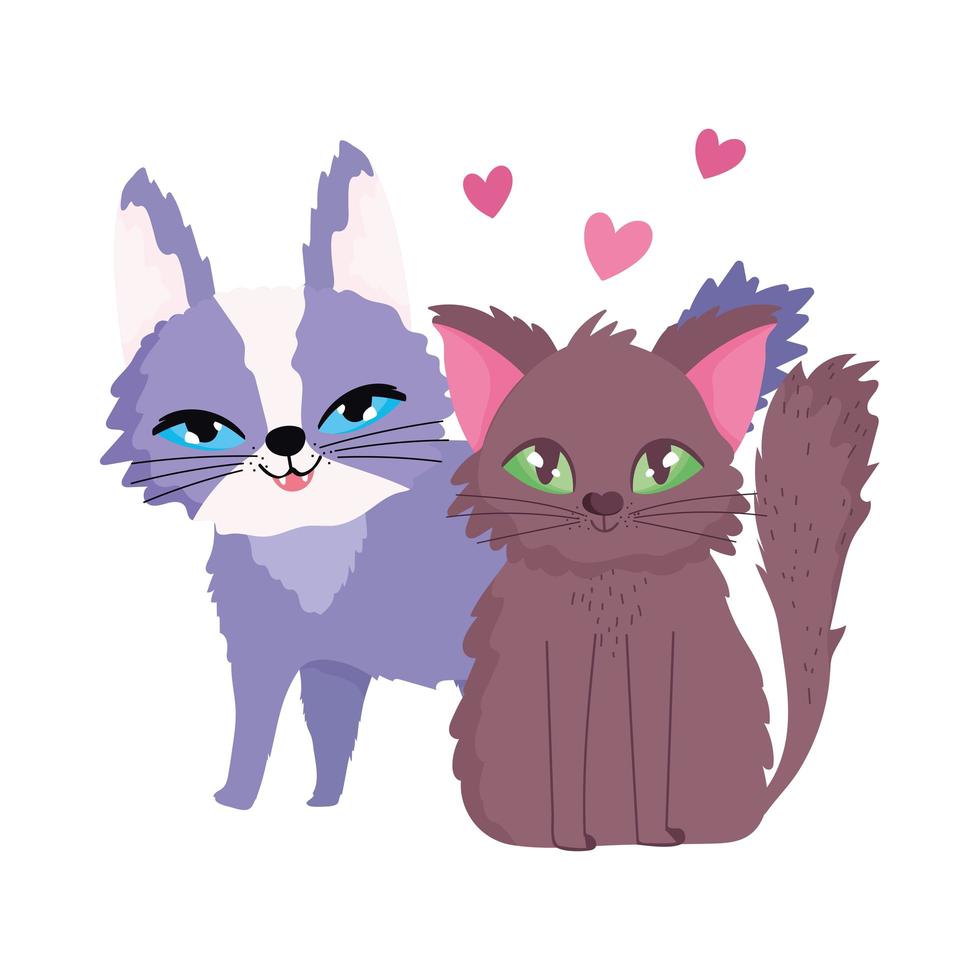 tecknade katter sitter kärlek hjärta inhemska kattdjur vektor
