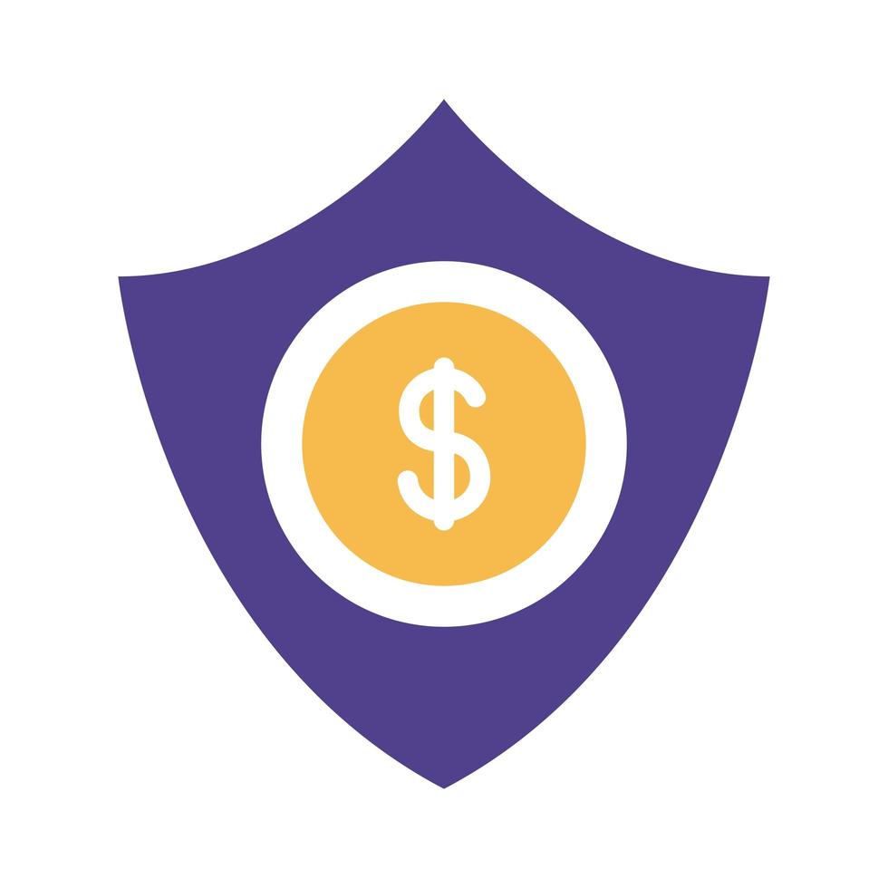 Schildversicherung mit Geldsymbol-Silhouette-Stilikone vektor