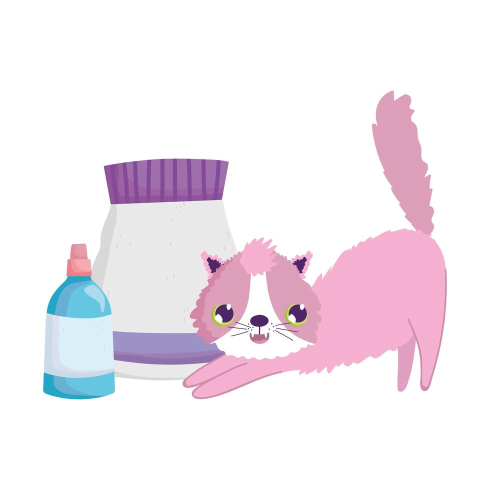 katt med matpaket och veterinärmedicinska tecknade husdjur vektor