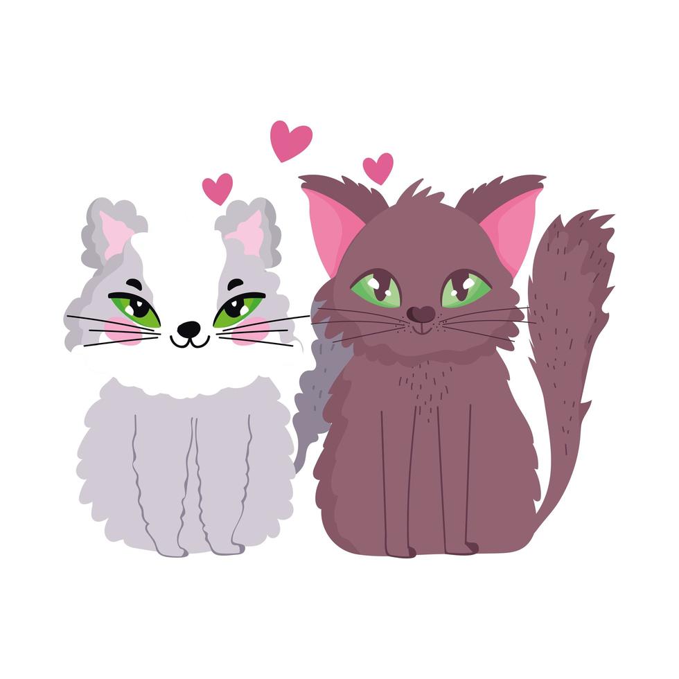 entzückende Katzen, die Herzen sitzen, lieben katzenartige Cartoon-Haustiere vektor