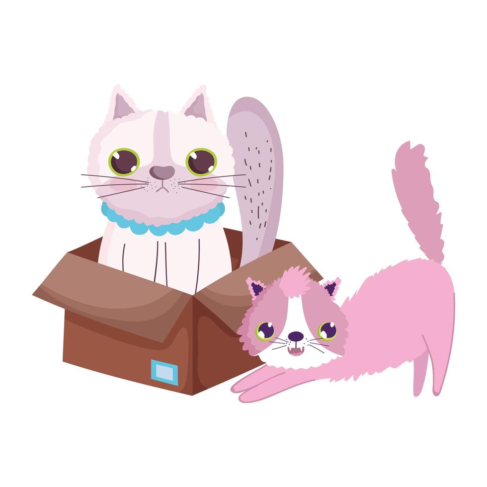 Stretching Katze und andere in der Box Cartoon Haustiere vektor