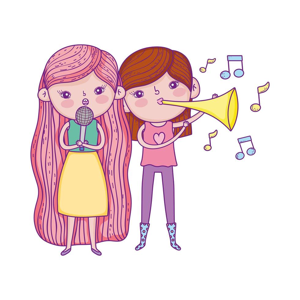 lycklig barns dag, barn med mikrofon och trumpetmusikpark vektor
