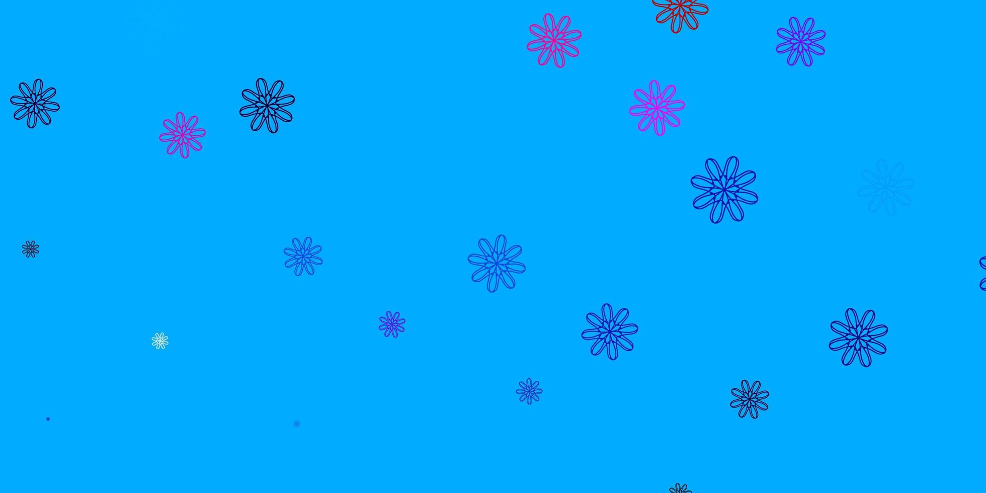 hellblaue, rote Vektor-Gekritzelschablone mit Blumen. vektor