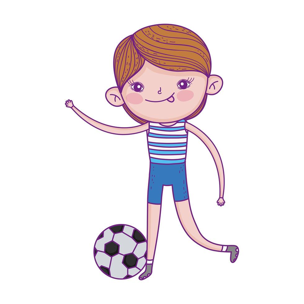 glücklicher Kindertag, Junge, der mit Fußballballkarikatur spielt vektor