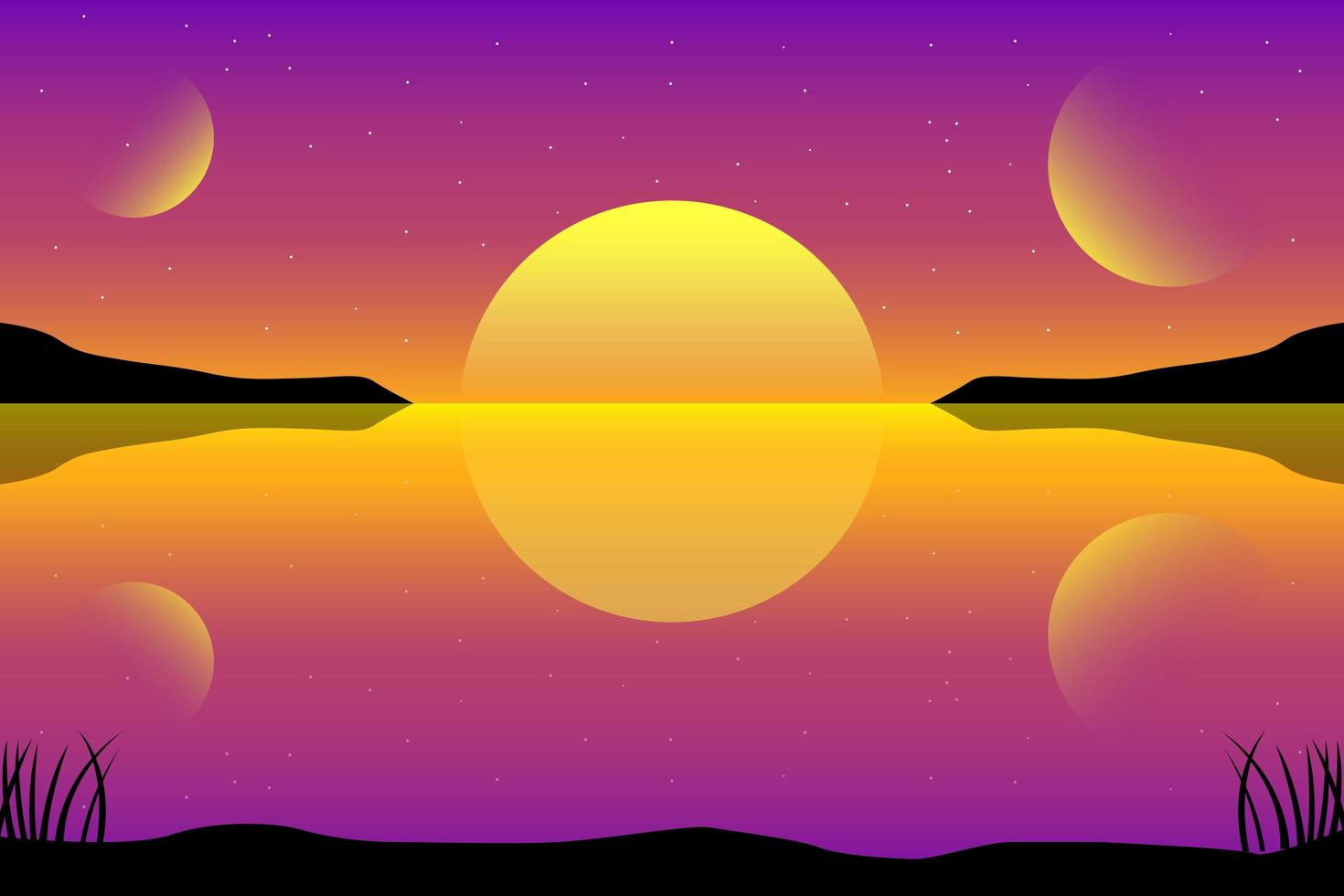 Sonnenuntergang Landschaft Hintergrund Vektor Design Illustration. Naturlandschaft