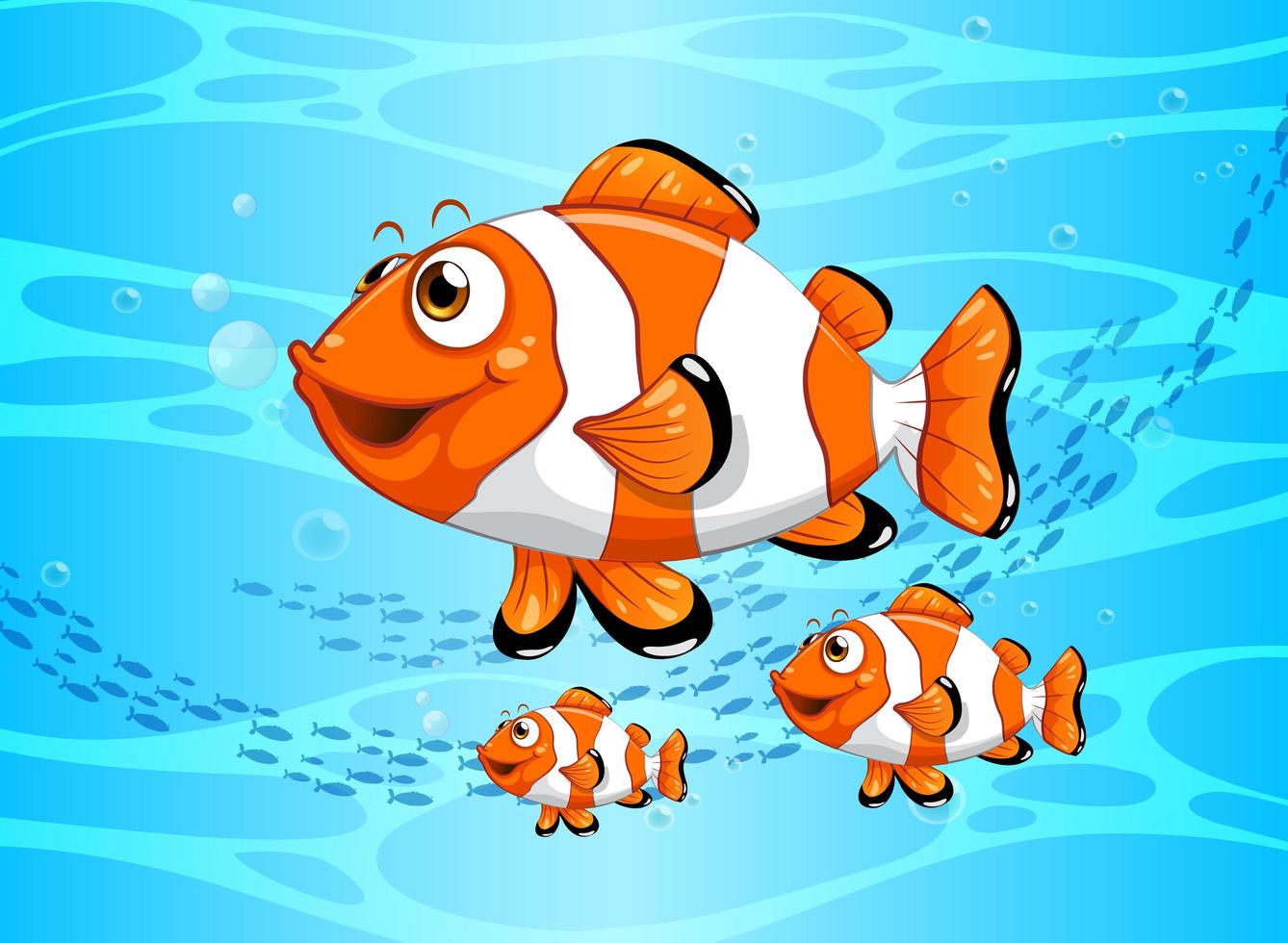 viele exotische Fische Zeichentrickfigur in der Unterwasserszene vektor