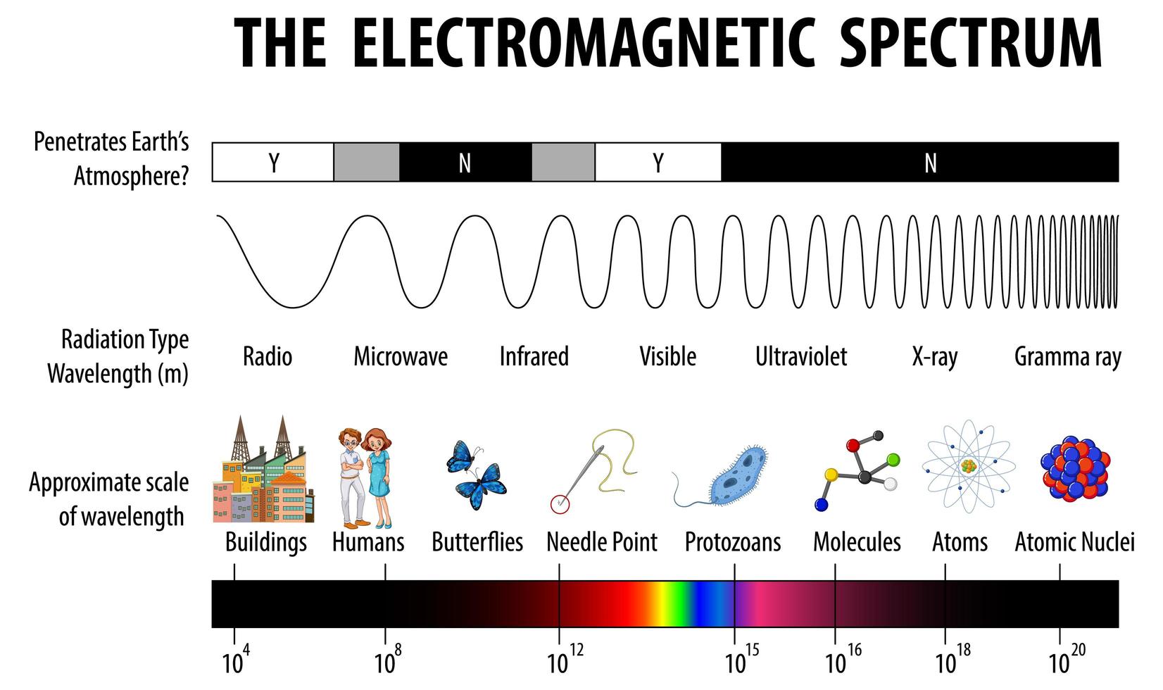 Wissenschaft elektromagnetisches Spektrum Diagramm vektor