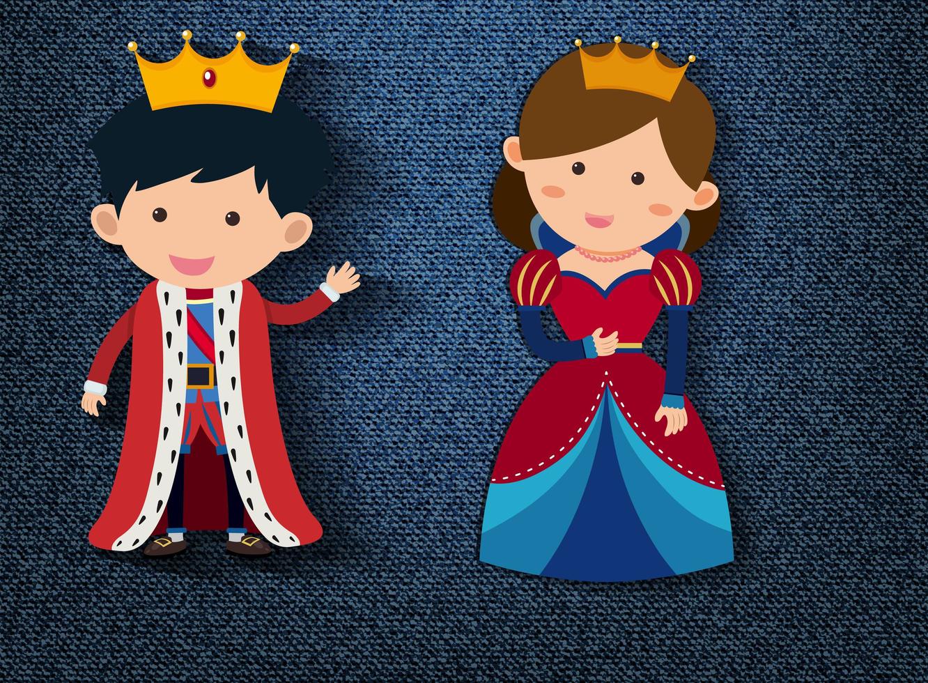 liten kung och drottning seriefigur på blå bakgrund vektor