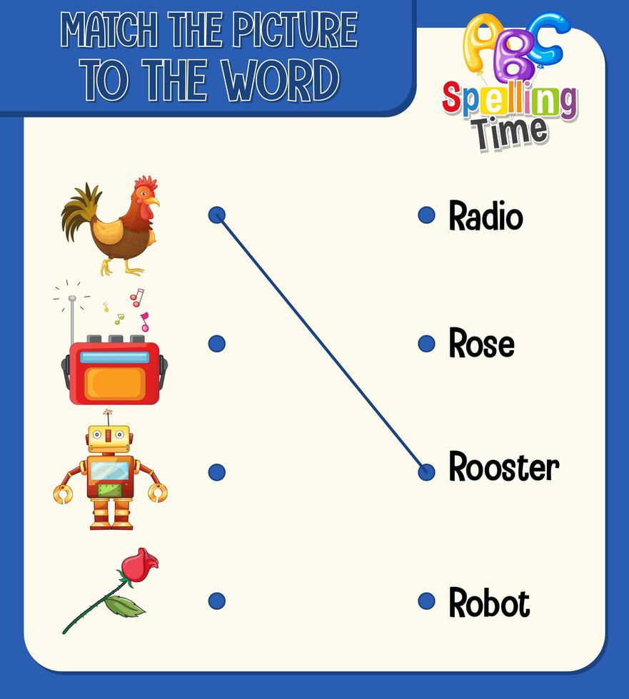 Wort-zu-Bild-Arbeitsblatt für Kinder vektor