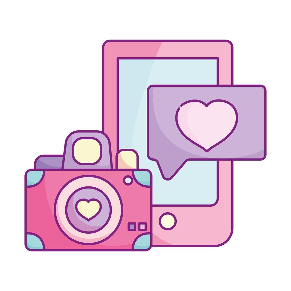 Glücklicher Valentinstag, Smartphone Kamera Herz Liebe Cartoon vektor