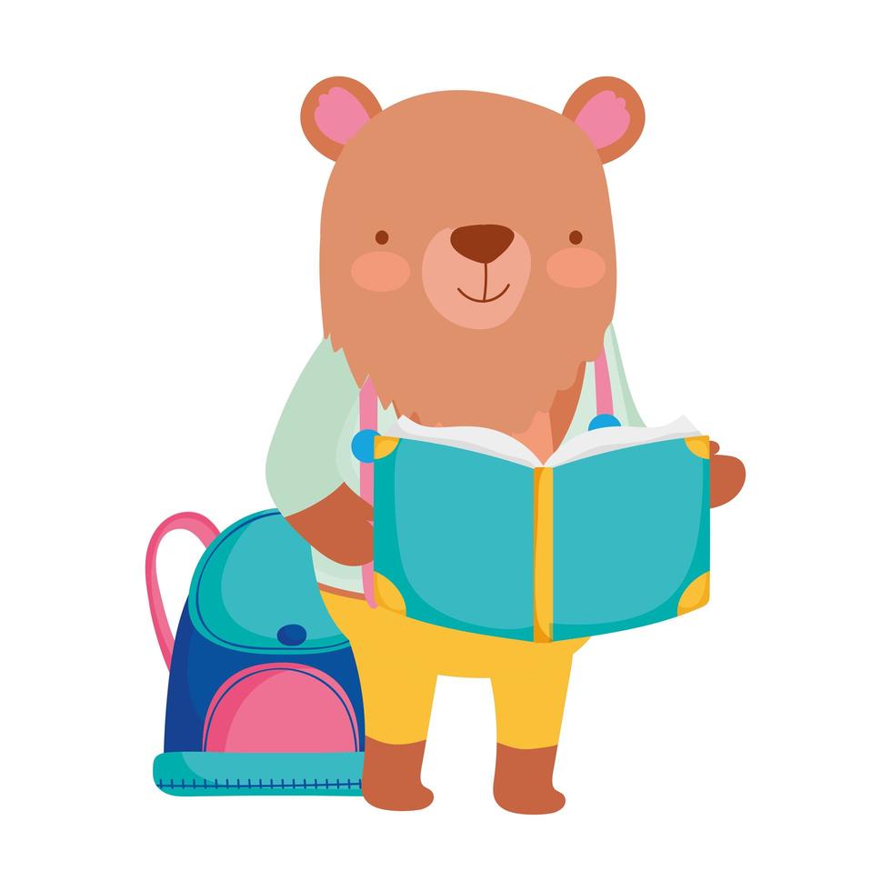 tillbaka till skolan, björn med bok ryggsäck tecknad vektor