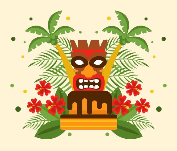 Polynesian Födelsedag Med Tiki Vector