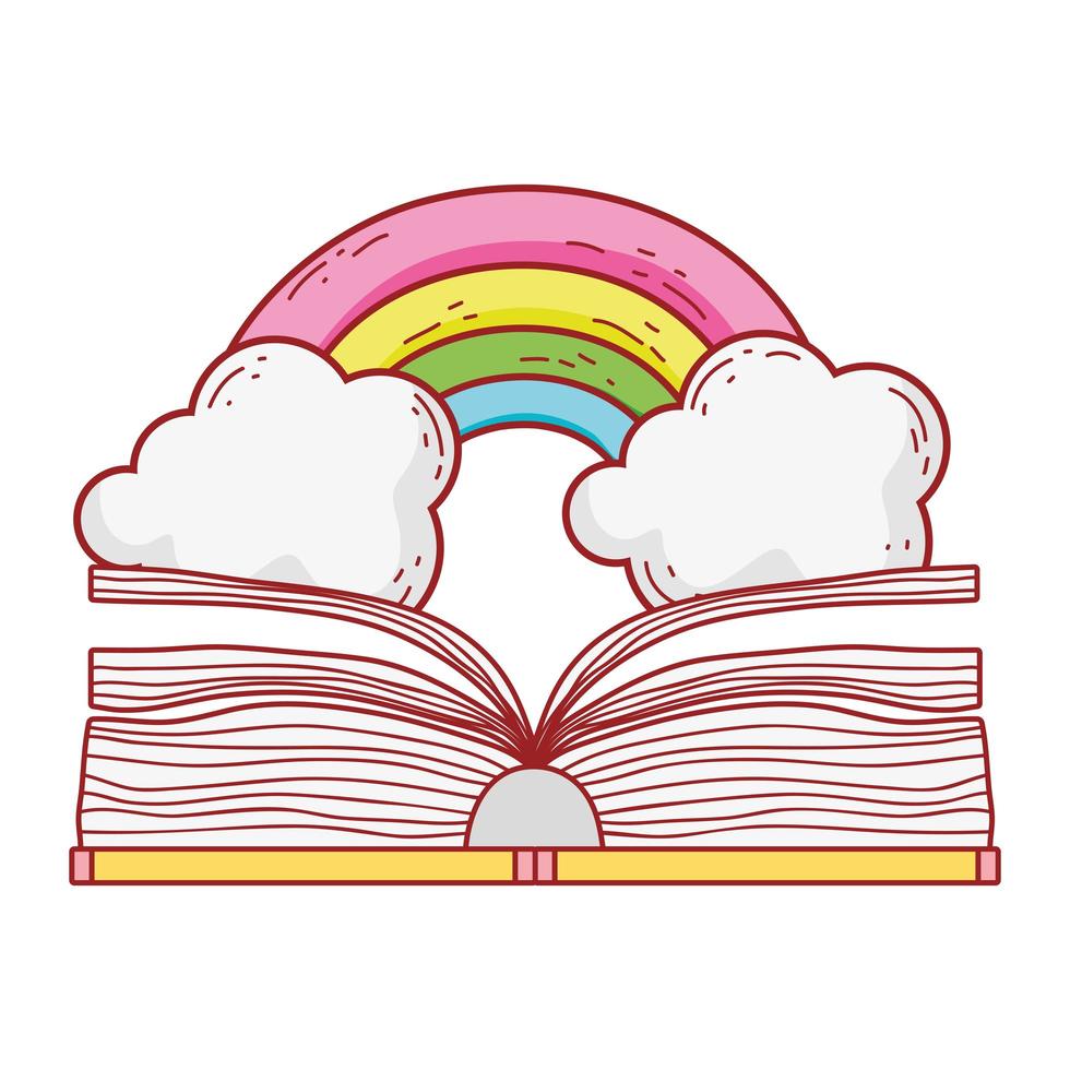 offenes Buch Regenbogen Fantasie Literatur Cartoon isoliert Design vektor