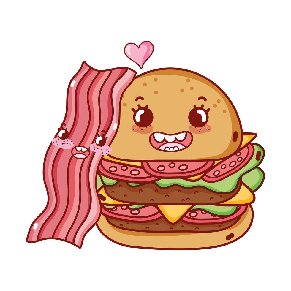 Fast Food niedlichen Doppelburger und Speck Cartoon vektor