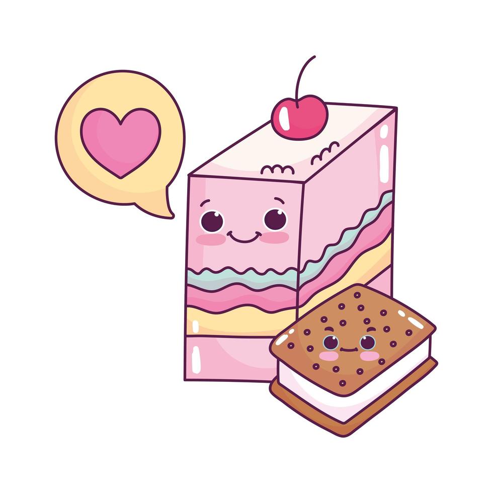 süßes Essen Gelee und Eiscreme Keks lieben süßes Dessert Gebäck Cartoon isoliert Design vektor