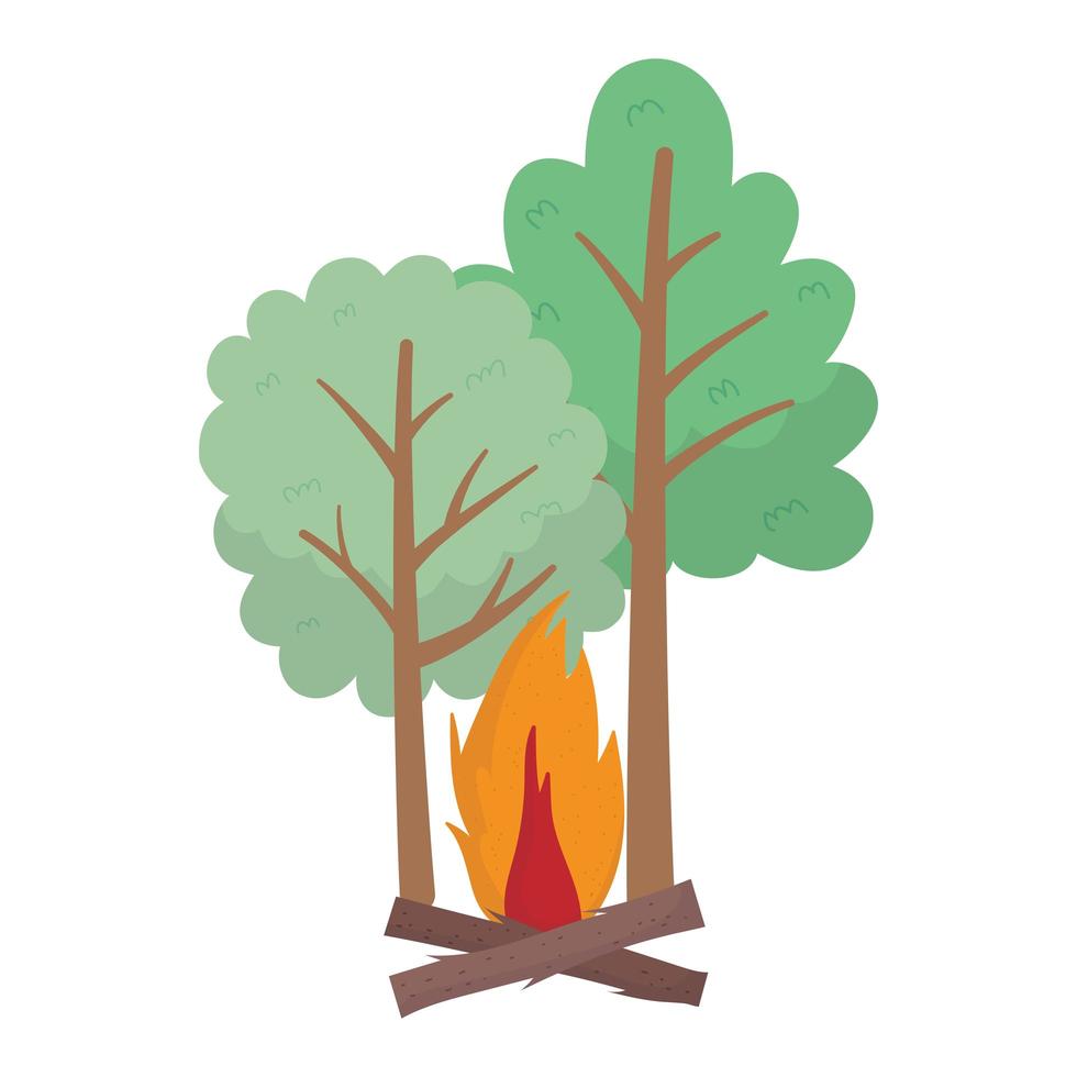 Camping Lagerfeuer Bäume Wald Cartoon isoliert Design vektor