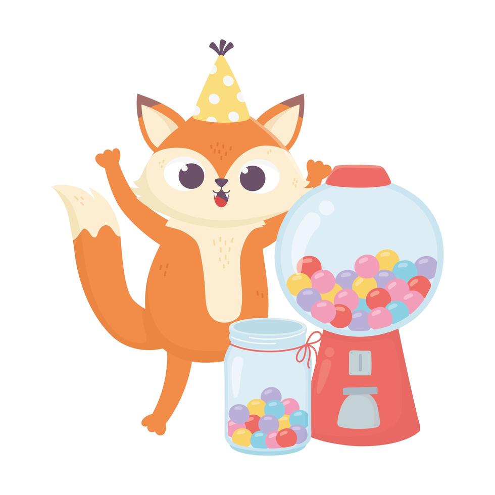 Glücklicher Tag, kleiner Fuchs mit Glas voller süßer Süßigkeiten vektor