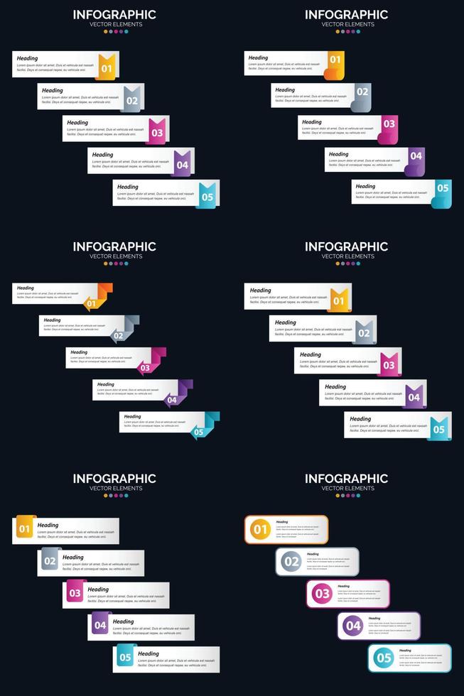 vektor 6 infographics packa presentation glida mall 5 steg cykel diagram och tidslinjer