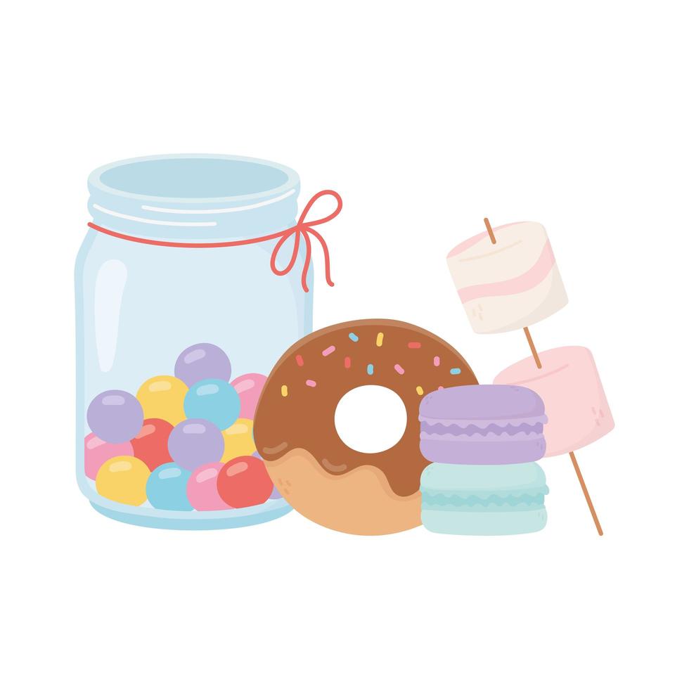 Happy Day, Gumball Donut Makronen Karamellen Marshmallow Cartoon vektor