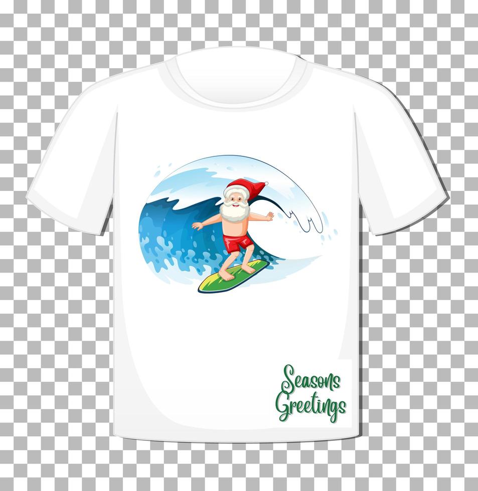 Weihnachtsmann im Sommerkostümkarikaturcharakter auf T-Shirt lokalisiert auf transparentem Hintergrund vektor