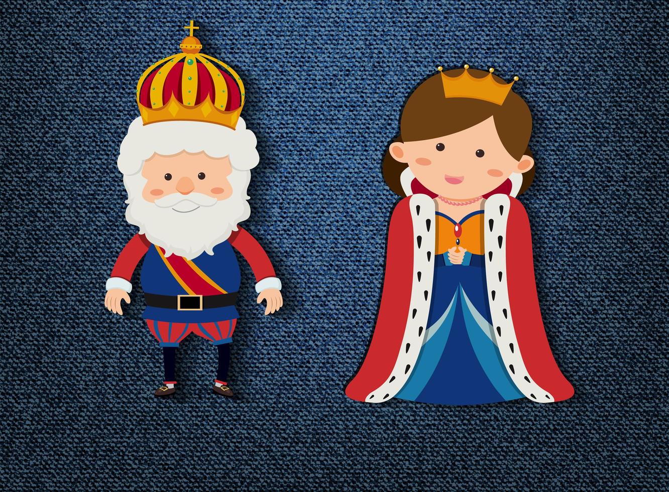 kung och drottning seriefigur på blå bakgrund vektor
