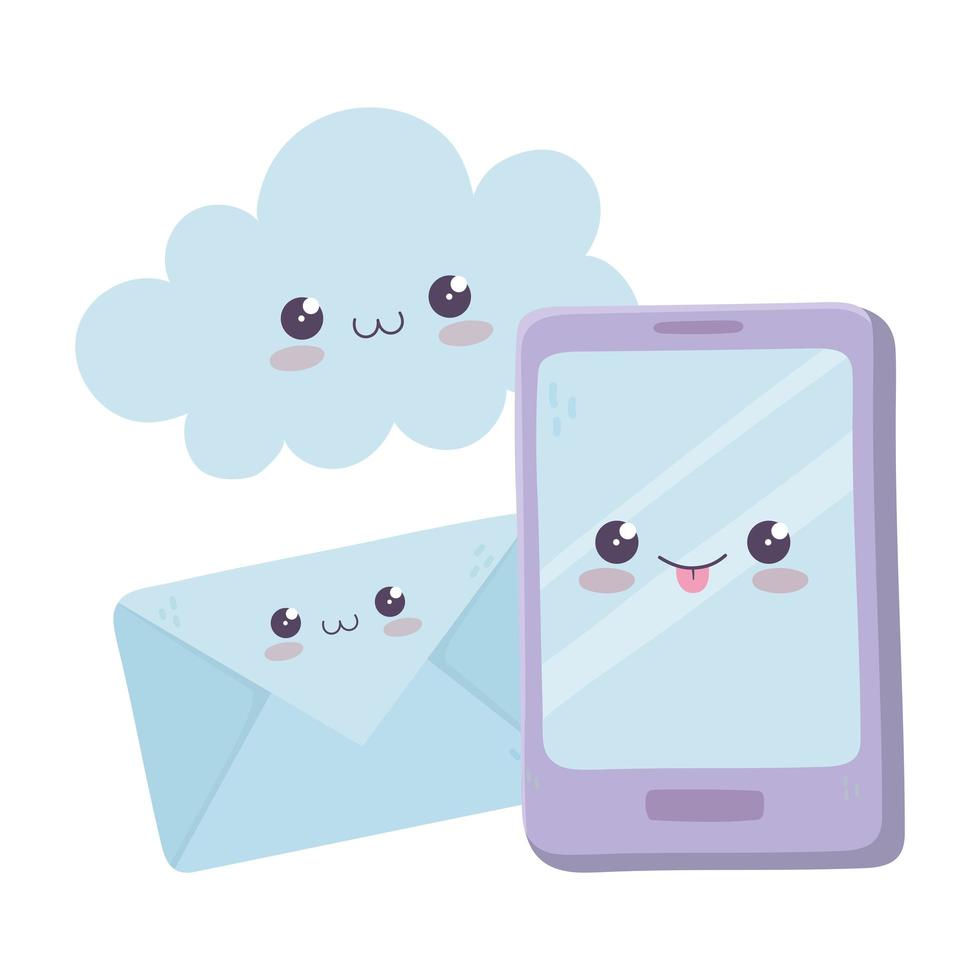 niedliche Smartphone Mail Cloud Kawaii Zeichentrickfigur vektor