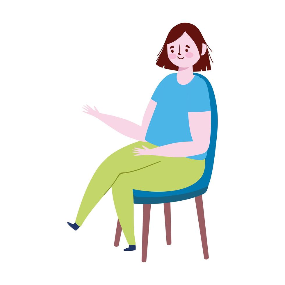 ung kvinna sitter på stol tecknad isolerad ikon design vektor
