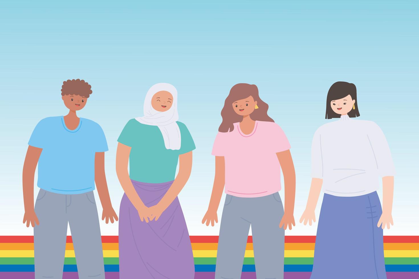 lgbtq-gemenskap, unga människor regnbågsflaggfirande, gayparade protest mot sexuell diskriminering vektor