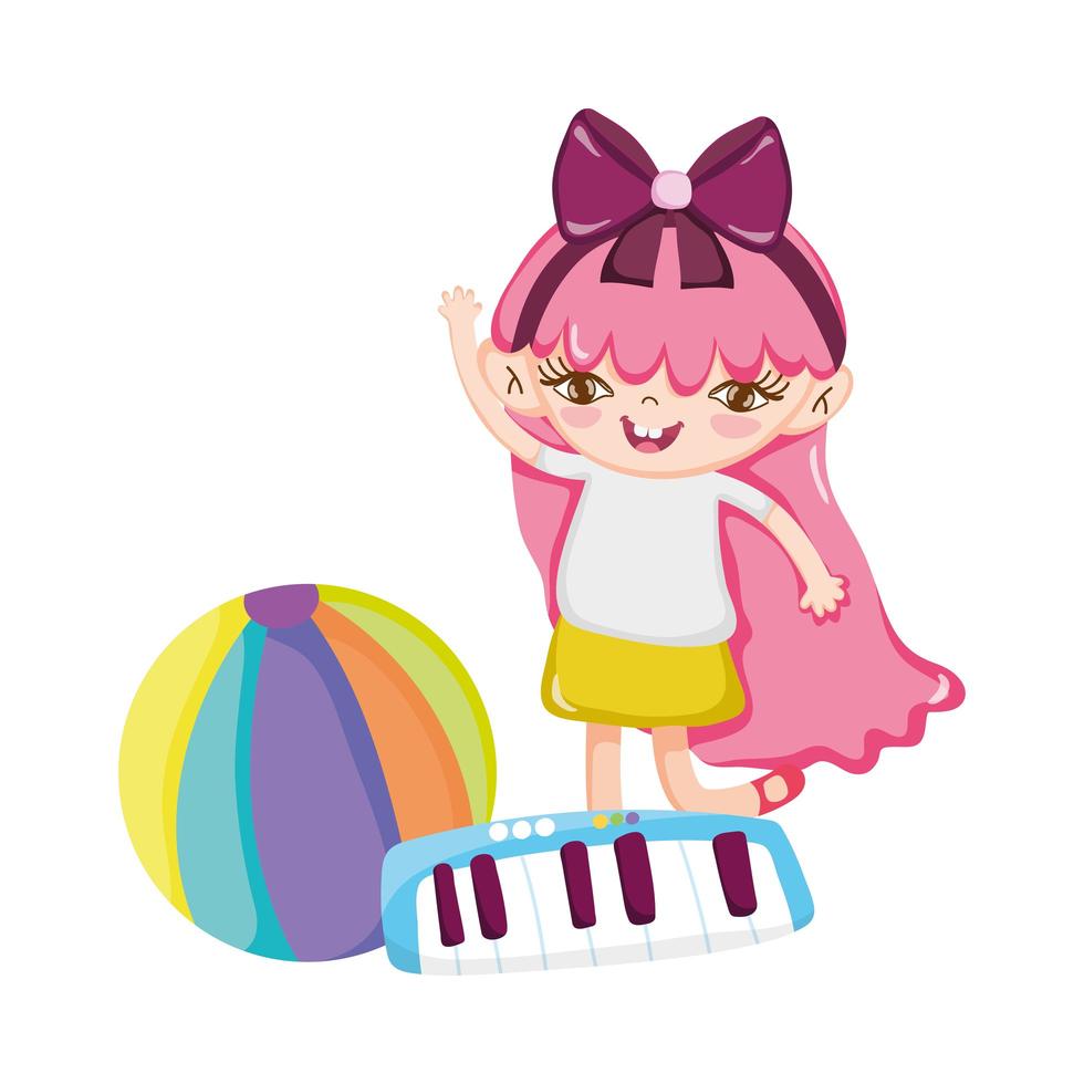 Spielzeug Objekt für kleine Kinder, um Cartoon zu spielen, kleines Mädchen mit Ball und Klavier vektor