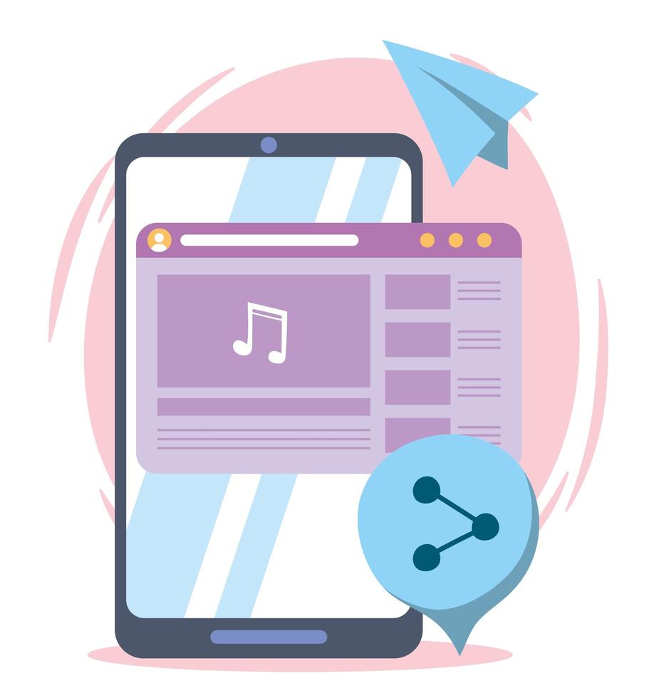 smartphone dela musikalisk webbplats sociala nätverk kommunikation och teknik vektor