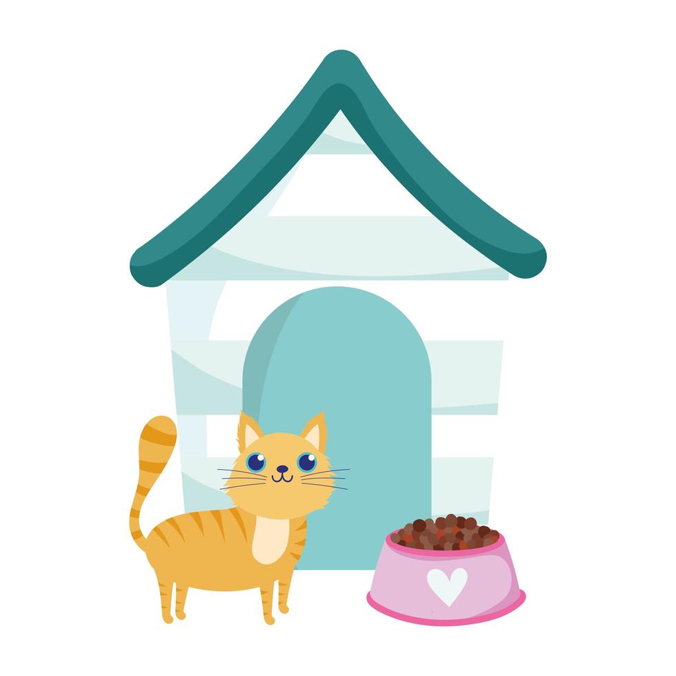 Tierhandlung, niedliches Katzenhaus und Futtertier-Tierkarikatur vektor