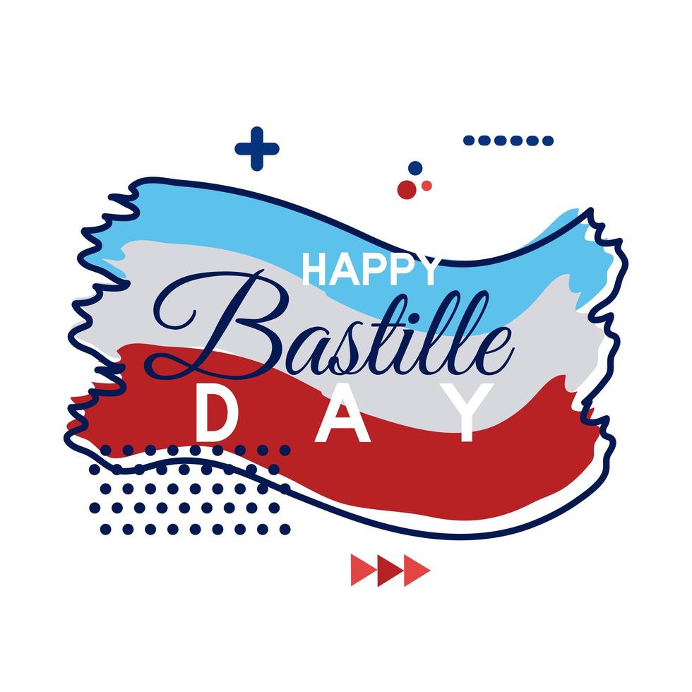 frankrike flagga och bastille dag bokstäver platt stil vektor