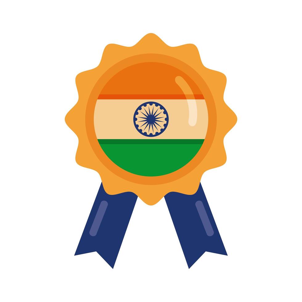 Unabhängigkeitstag Indien Feier Flagge in Medaille flache Stilikone vektor
