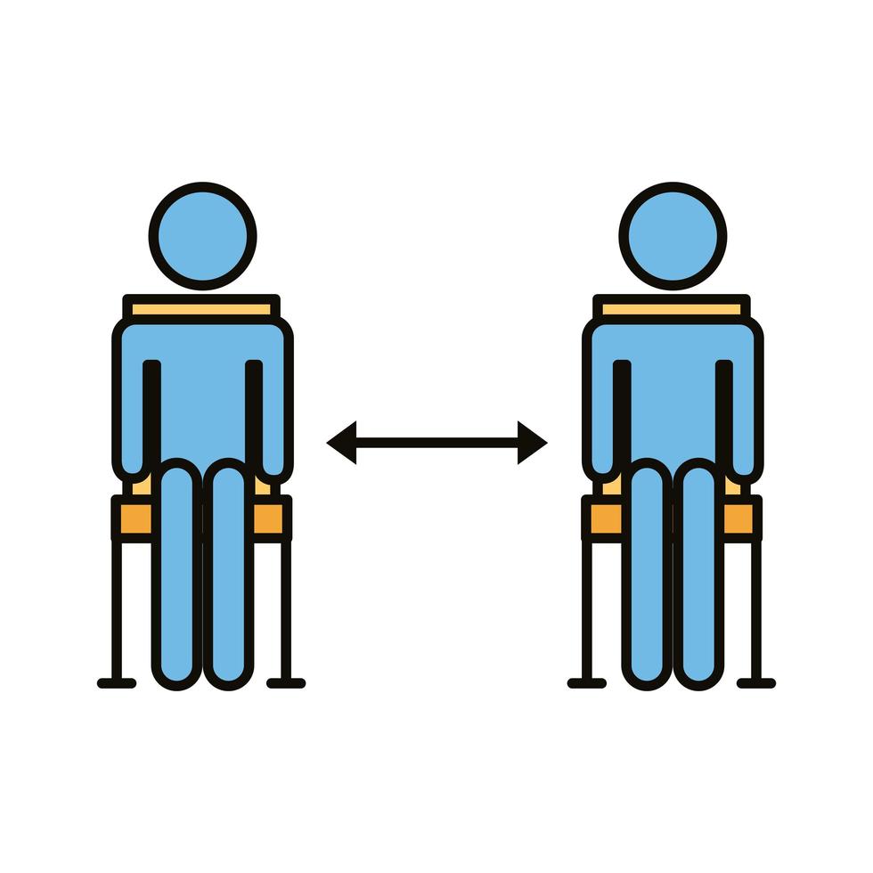 menschliche Figuren auf Stühlen mit sozialer Distanzlinie und Füllstil vektor