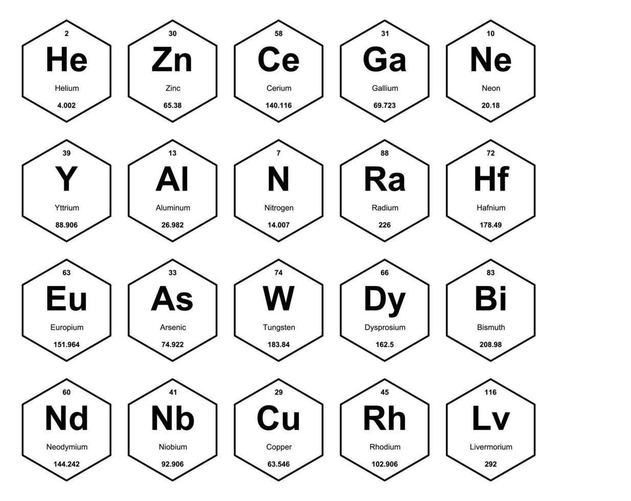 20 prejodisk tabell av de element ikon packa design vektor