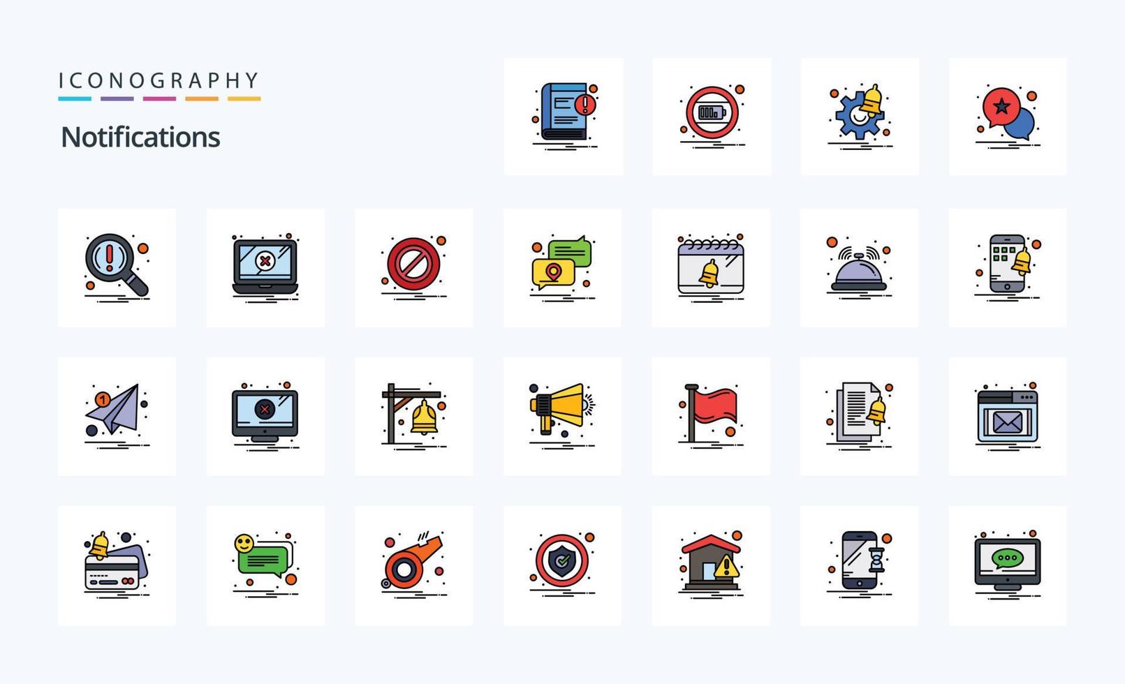 Icon Pack mit 25 Benachrichtigungszeilen im Stil vektor