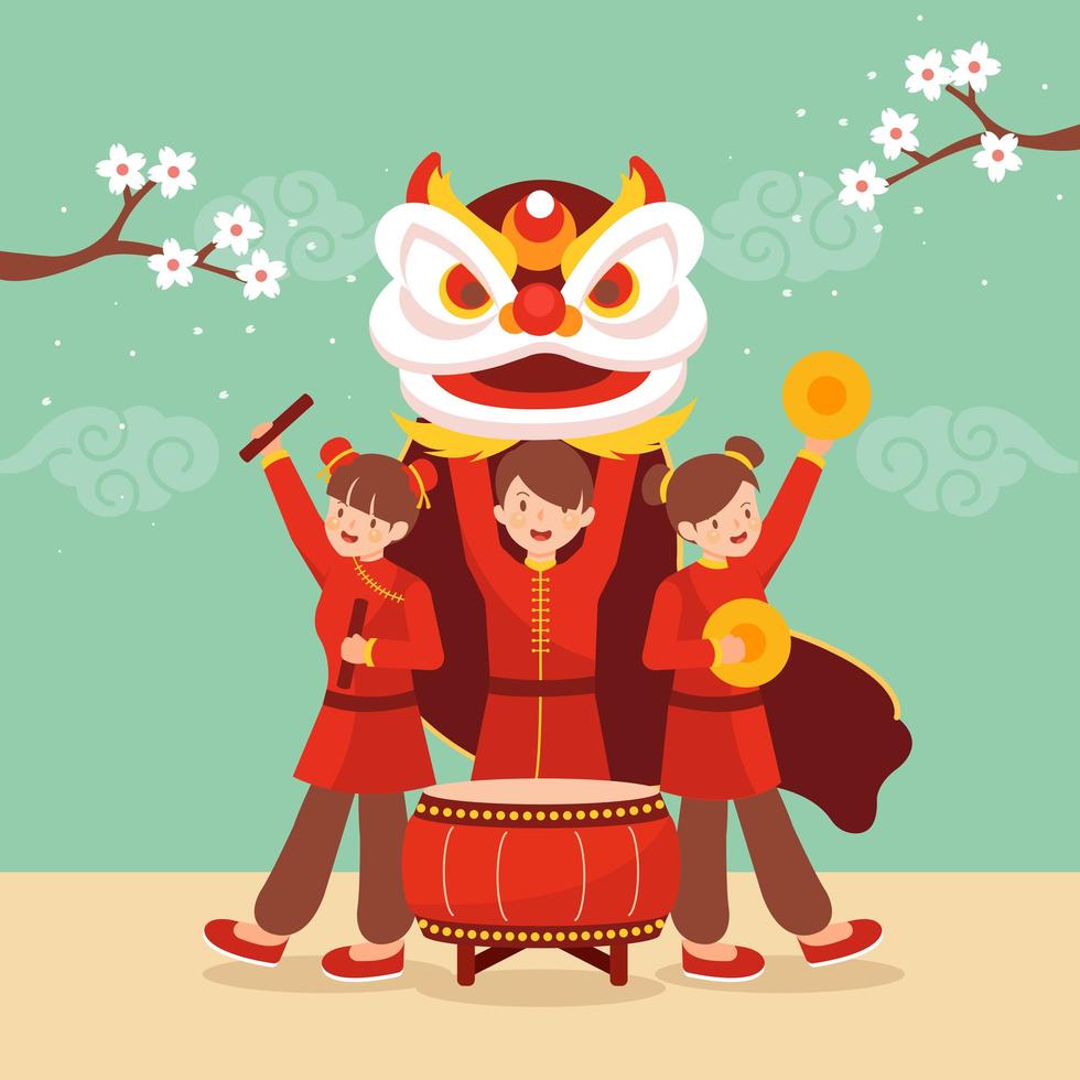 människor som utför lejondans under det kinesiska nyåret vektor