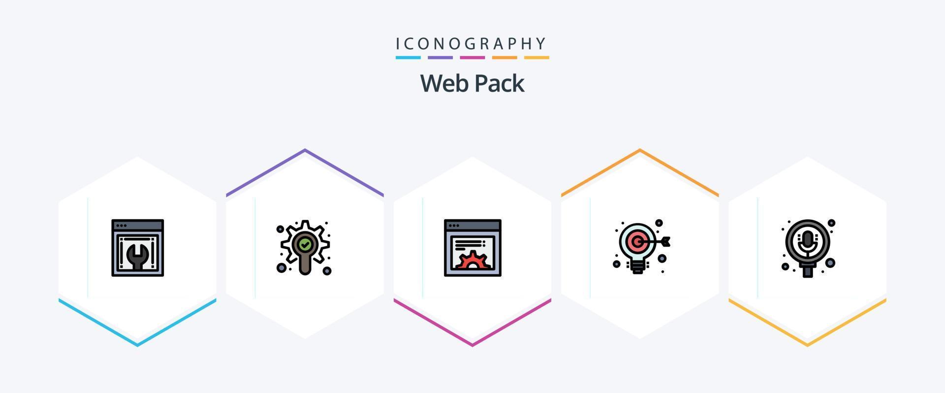 Web Pack 25 Filledline Icon Pack inklusive Pack. Mikrofon. Einstellung. Suche. Ziel vektor