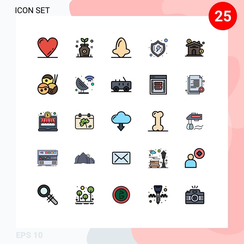 mobil gränssnitt fylld linje platt Färg uppsättning av 25 piktogram av tillgång skydda biologi säkra skydda redigerbar vektor design element