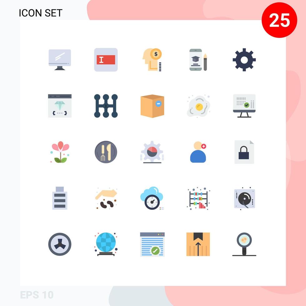 gruppe von 25 flachen farben zeichen und symbole für gang mobile ideenabschlusskappe editierbare vektordesignelemente vektor