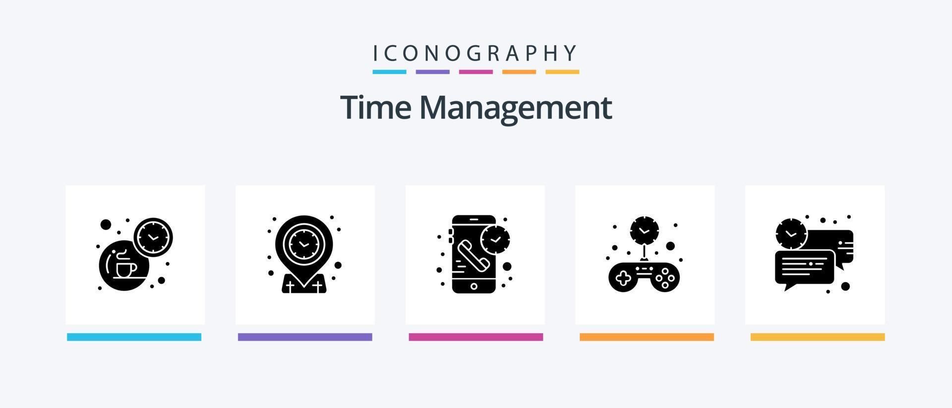 Zeitmanagement Glyphe 5 Icon Pack inklusive Blase. fest. Anruf. Spiel. Zeit. kreatives Symboldesign vektor