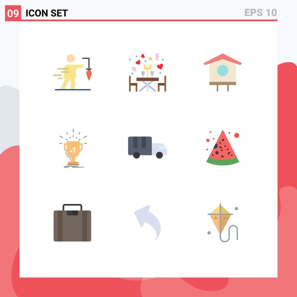 flacher farbsatz der mobilen schnittstelle von 9 piktogrammen der ersten gewinntabellen-trophäenfeder editierbare vektordesignelemente vektor