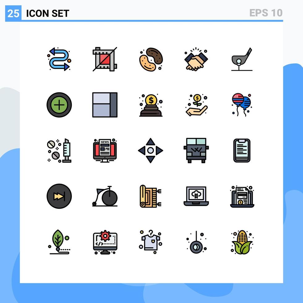 moderner Satz von 25 gefüllten Linien flache Farben Piktogramm von Ball wünscht Essen muslimischen Shake editierbare Vektordesign-Elemente vektor