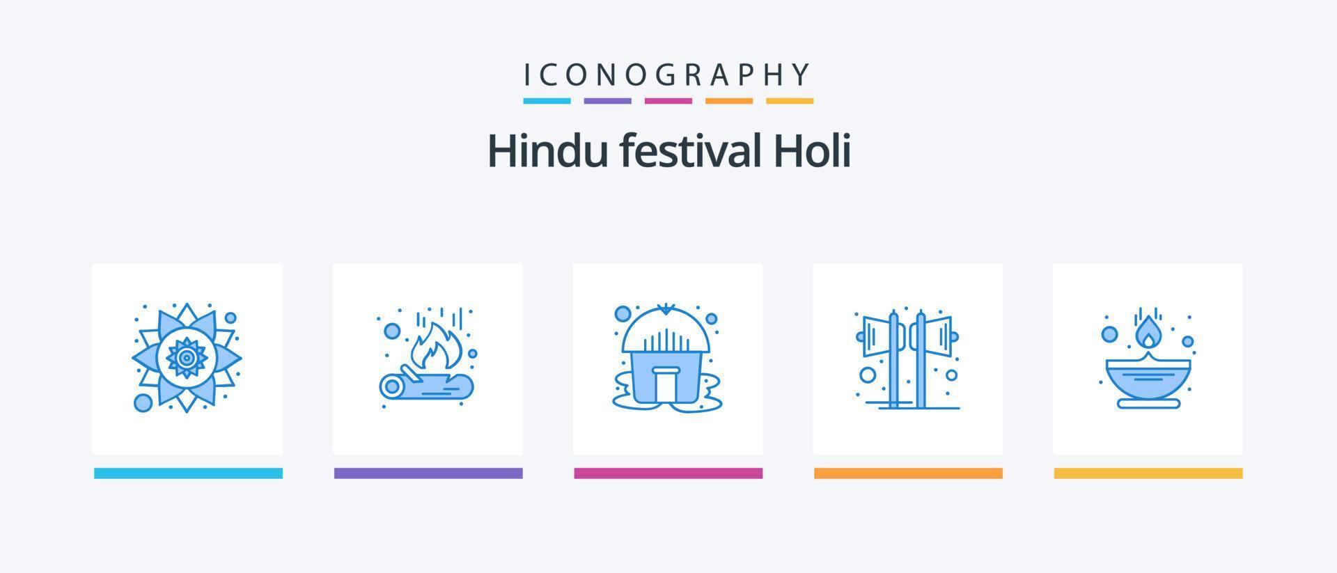 holi blå 5 ikon packa Inklusive olja. flamma. jurta. brand. ljud. kreativ ikoner design vektor