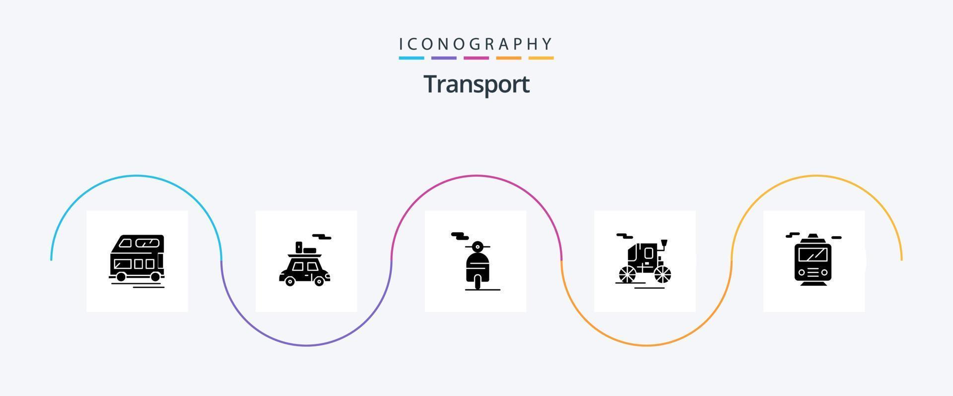 Transport Glyphe 5 Icon Pack inklusive . Transport. Motor. Bahn. alter Transport vektor