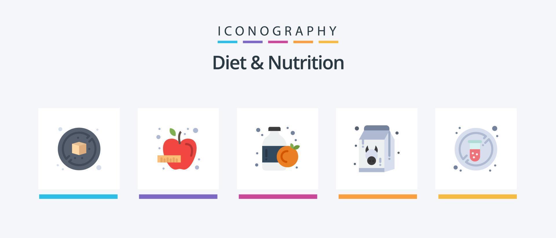 diet och näring platt 5 ikon packa Inklusive rör. diet. orange. mjölk. färsk. kreativ ikoner design vektor