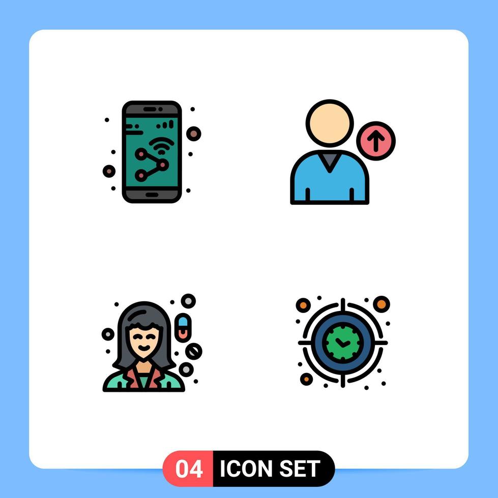 moderner Satz von 4 gefüllten flachen Farben und Symbolen wie App, weibliches Smartphone, Apotheke, editierbare Vektordesign-Elemente vektor