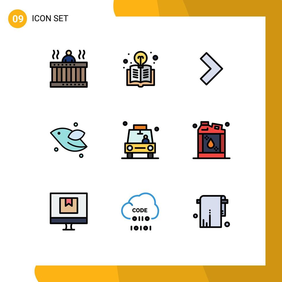 grupp av 9 modern fylld linje platt färger uppsättning för gps vår ljus Glödlampa flyga djur- redigerbar vektor design element