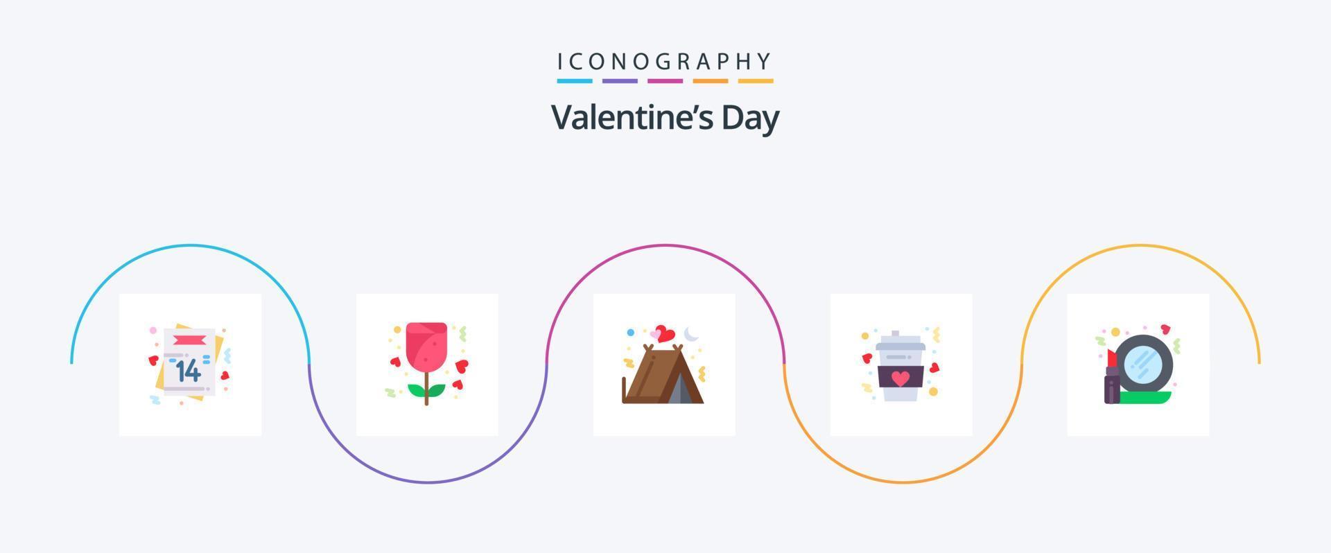 valentines dag platt 5 ikon packa Inklusive glas. lång. camping. dryck. kaffe vektor