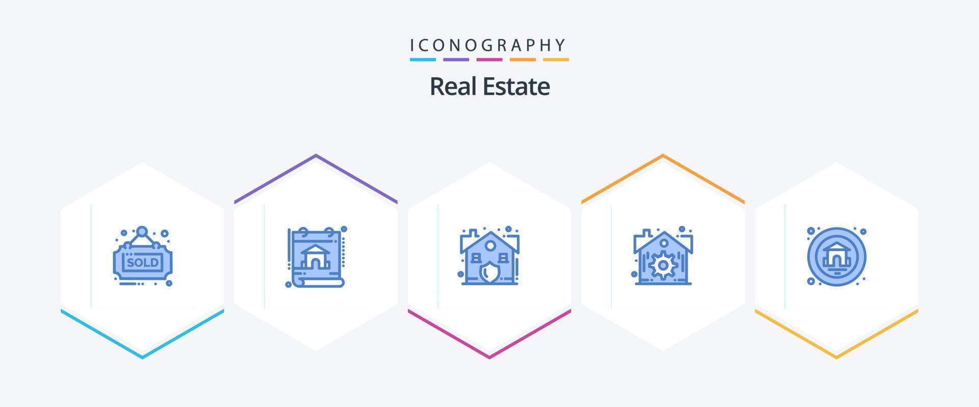 verklig egendom 25 blå ikon packa Inklusive verklig egendom. Hem. egendom. inställningar. egendom vektor